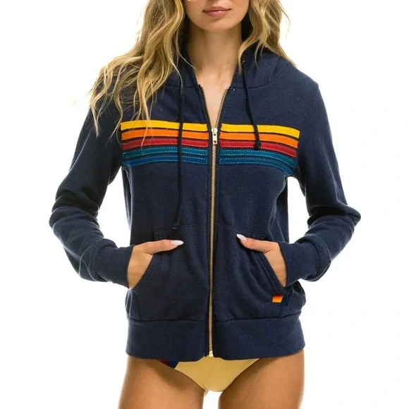 Aviator Nation 5 STRIPE HOODIE - Navy size Medium - Picture 1 of 5